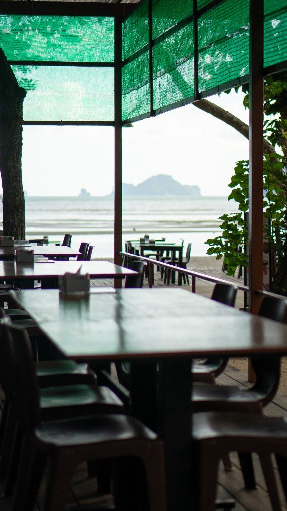 Covered terrace looking out to the island and sea